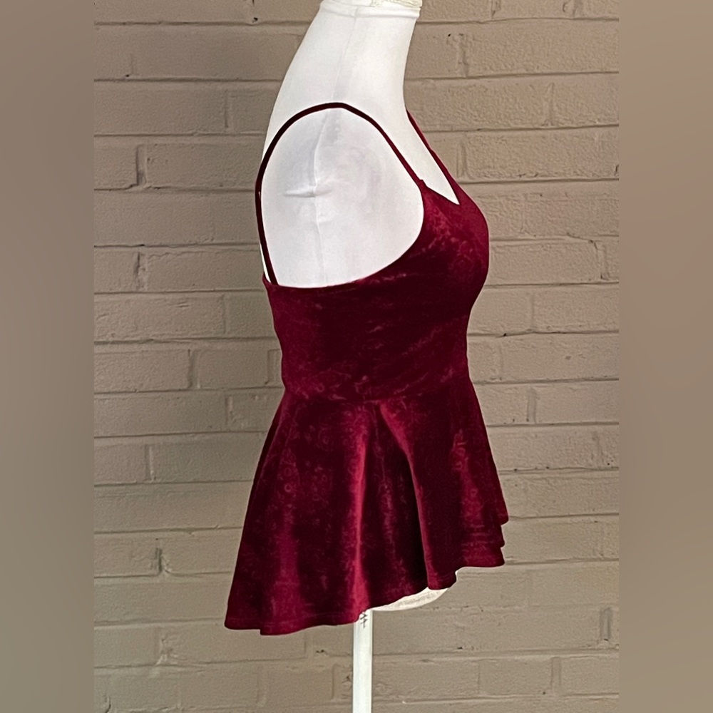 Anthropologie Monteau burgundy velvet peplum top S - Picture 4 of 10
